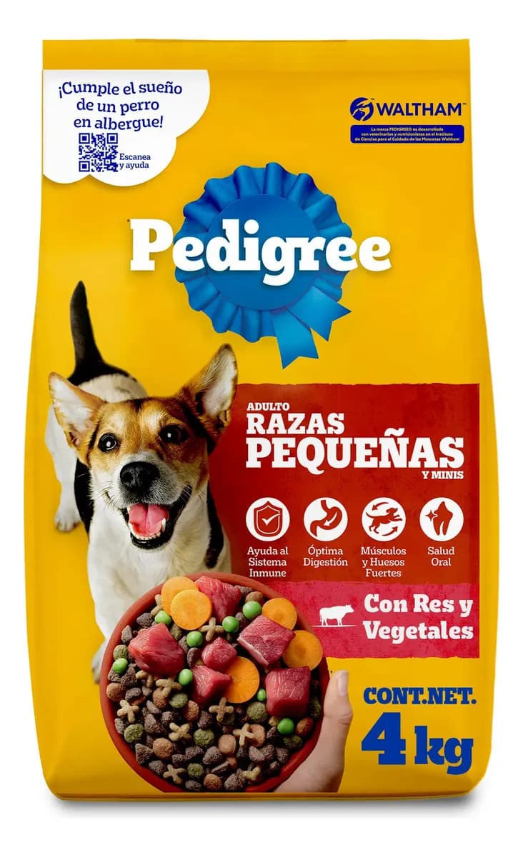 PEDIGREE - Croquetas para Perro 4 kg, con Res y Vegetales, Razas Pequeñas, con Proteína, Fibra y Antioxidantes