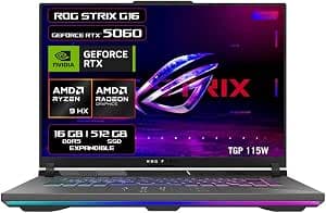 ASUS ROG Strix G16 Laptop Gaming/Ryzen 9/RTX 5060/16" FHD+ 165Hz/16GB RAM-512GB SSD/Teclado RGB per-Key/Garantía Oficial México