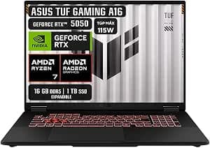 ASUS TUF Gaming A16 Laptop Gaming/Ryzen 7 Serie 200/RTX 5050/16" FHD+ 144Hz/16GB RAM-1TB SSD/16 Tops NPU/Garantía Oficial México