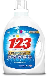 1-2-3 MAXI PODER regular, detergente líquido, ropa blanca, Fresca Blancura, Rendimiento, 4.65 L