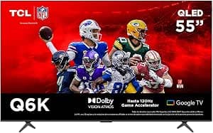 TCL Smart TV Pantalla 55" 55Q6K QD LED 4K UHD Google TV, HDR10+, Dolby Atmos, VRR 240Hz, ALLM, Alexa, Wi-Fi, Bluetooth