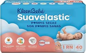 KleenBebé Suavelastic Pañal Desechable para Bebé, Tamaño Recién Nacido Unisex, Paquete con 40 Piezas, Ideal para Bebés de 2.5 a 5.5 kg