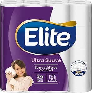 Elite Ultra Suave Papel Higiénico Doble Hoja 32 Rollos - Suave y Delicado con la Piel