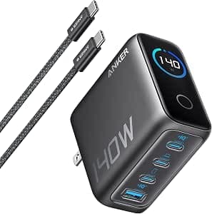 Anker 140 W Cargador GAN de 4 Puertos, Pantalla Inteligente, Carga Rápida
