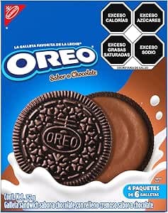 Oreo Galletas Sabor a Chocolate con Relleno con Sabor Chocolate, 252 Gr, Caja con 4 Paquetes de 6 Galletas, 63 Gr Cada Uno