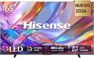Hisense televisión QD6S Pantalla 65“ Pulgadas,Hi-QLED 4K Smart TV，AI 4K Upscaler,Dolby Vision·Atmos，Modo de Protección Ocular，Game Mode…