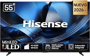 Hisense televisión U6S Pantalla 55“ Pulgadas,Mini-LED 4K AI Smart TV,144Hz Nativos，Procesador Hi-View AI，IMAX Enhanced,Subwoofer…