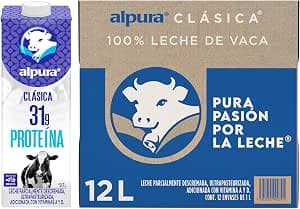 Alpura Leche Clásica 100% leche de vaca Ultrapasteurizada en Paquete de 12 Piezas de 1 Litro cada una, Fuente de Calcio y Proteína,…